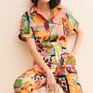 FARM Rio Tropical collage canvas jumpsuit